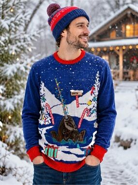 Narwhal Unicorn Whale Sweater Christmas Lights North Pole Presents Unisex Sz XXL